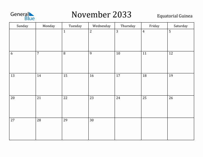 November 2033 Calendar Equatorial Guinea