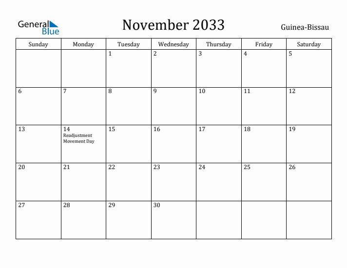November 2033 Calendar Guinea-Bissau