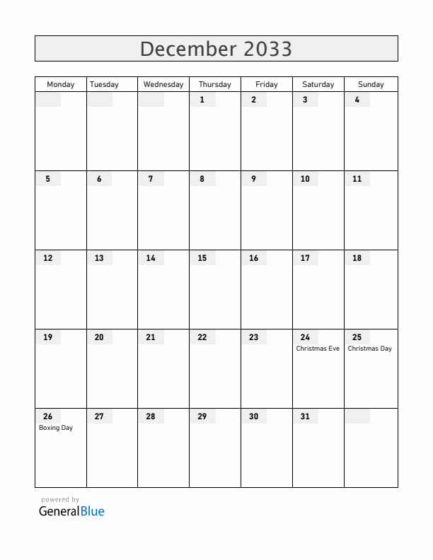 Greenland December 2033 Calendar with Holidays