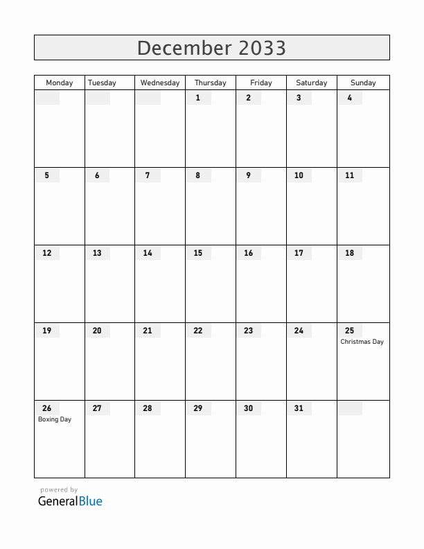 Luxembourg December 2033 Calendar with Holidays