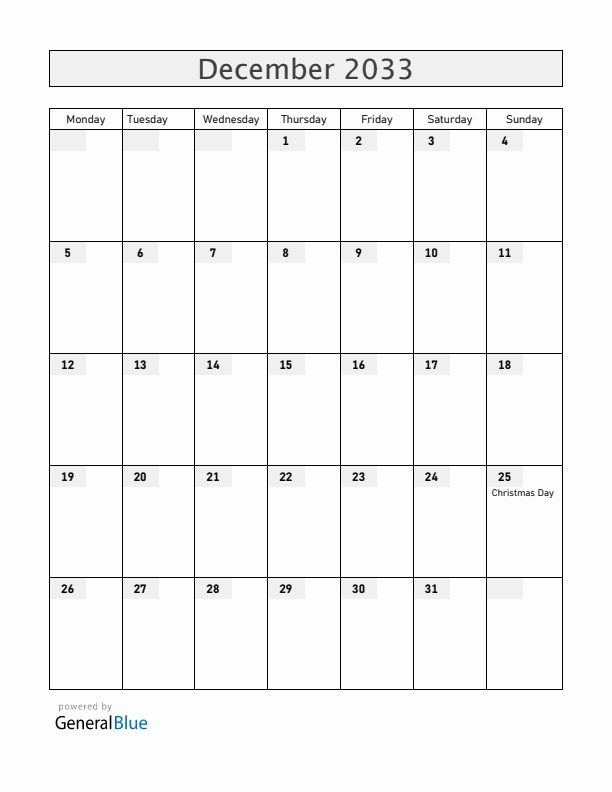 Mayotte December 2033 Calendar with Holidays