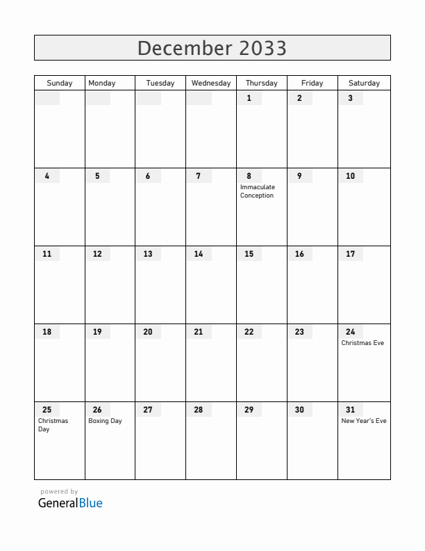 Austria December 2033 Calendar with Holidays