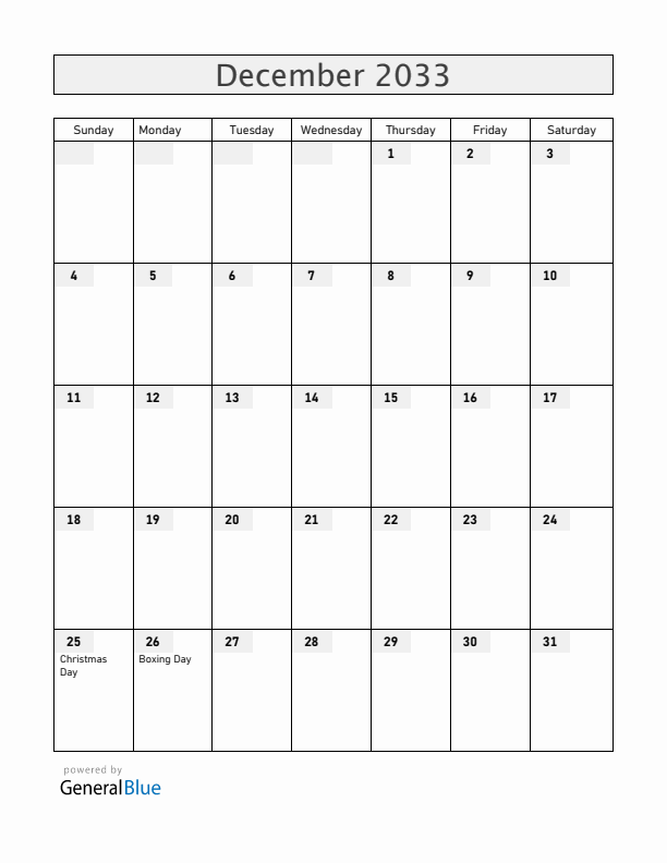 Luxembourg December 2033 Calendar with Holidays