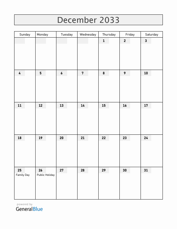 Mozambique December 2033 Calendar with Holidays