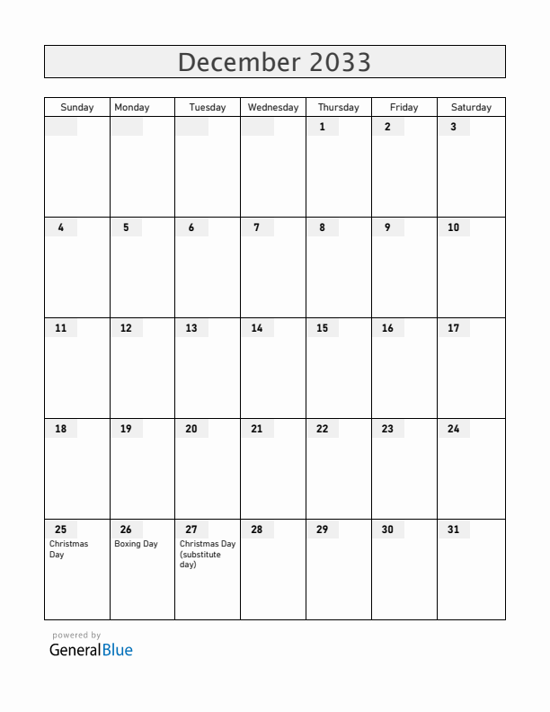 New Zealand December 2033 Calendar with Holidays