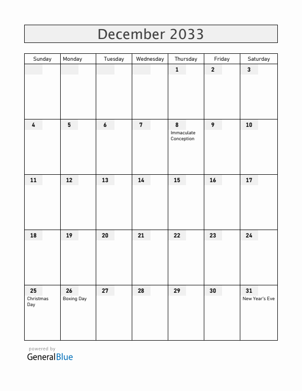 San Marino December 2033 Calendar with Holidays