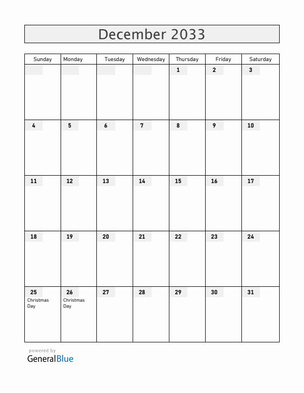 Ukraine December 2033 Calendar with Holidays