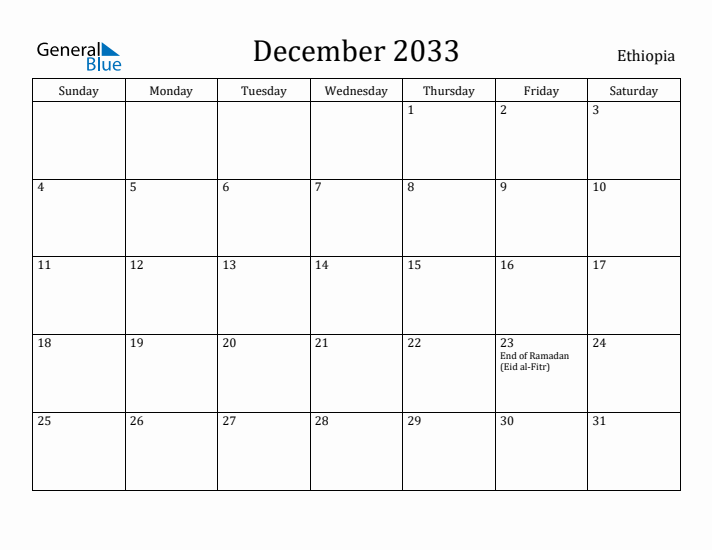 December 2033 Calendar Ethiopia