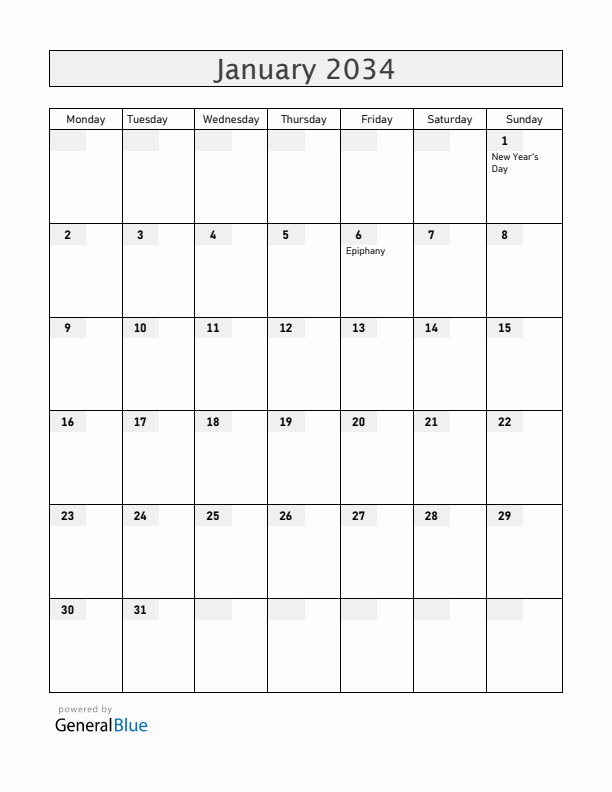 Greenland January 2034 Calendar with Holidays