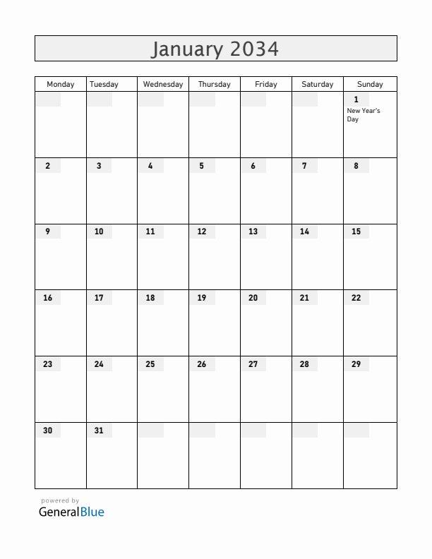 Mayotte January 2034 Calendar with Holidays