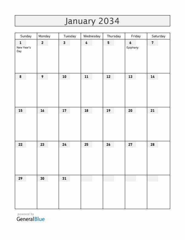 Greenland January 2034 Calendar with Holidays