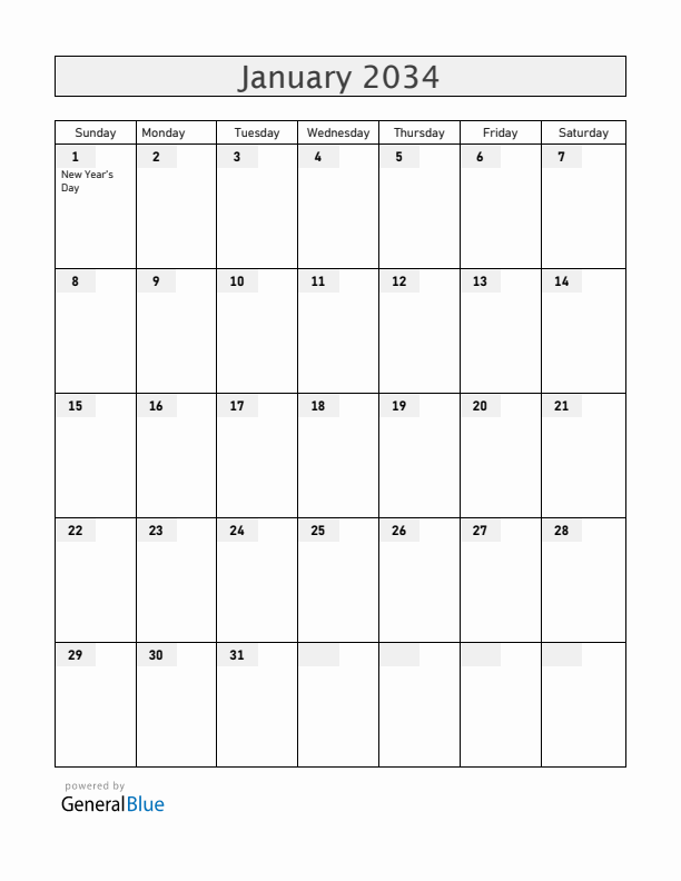 Mayotte January 2034 Calendar with Holidays