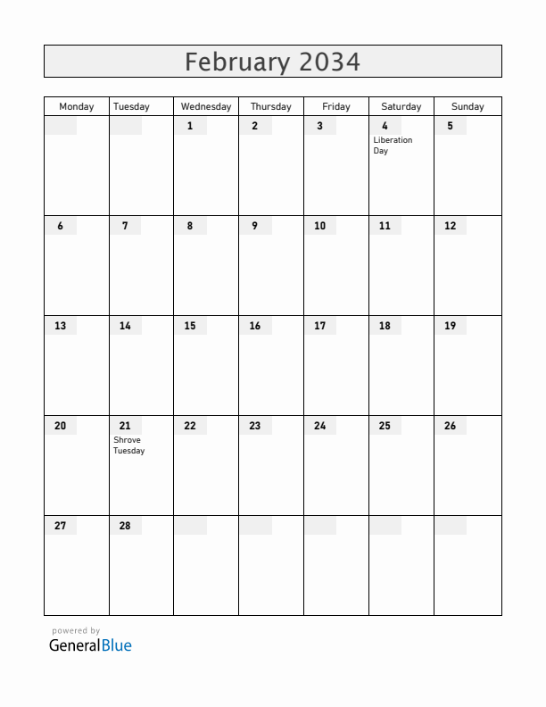 Angola February 2034 Calendar with Holidays