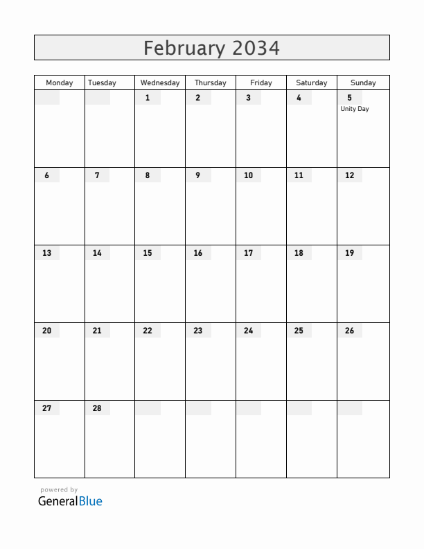 Burundi February 2034 Calendar with Holidays