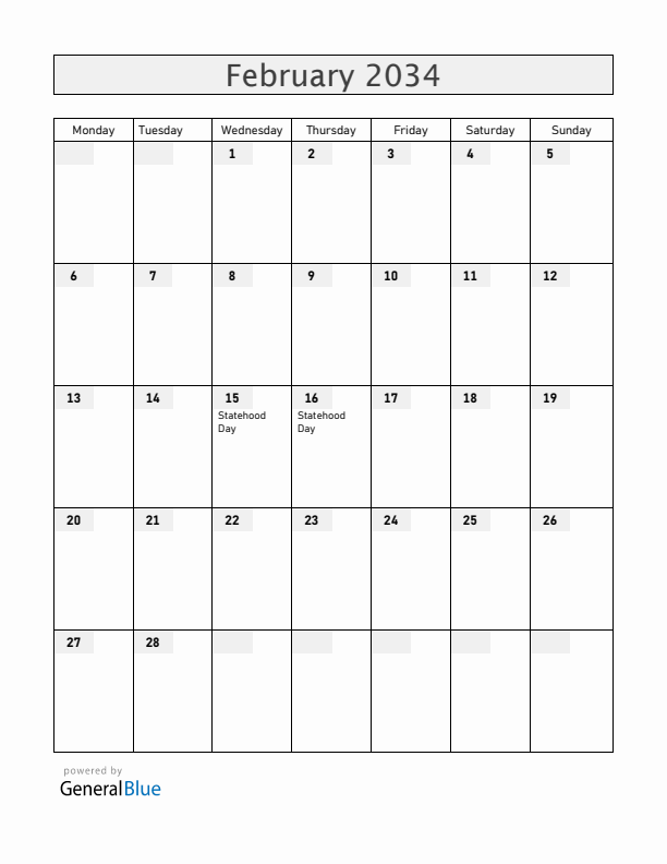 Serbia February 2034 Calendar with Holidays