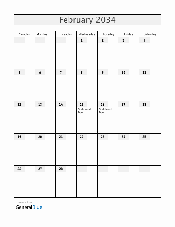 Serbia February 2034 Calendar with Holidays