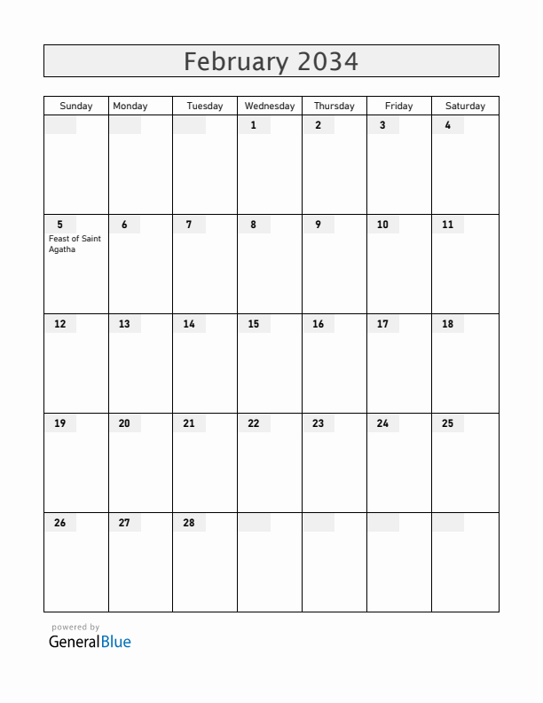 San Marino February 2034 Calendar with Holidays