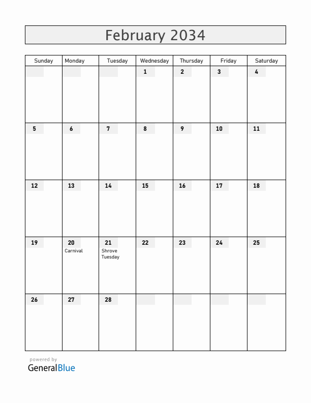 Uruguay February 2034 Calendar with Holidays