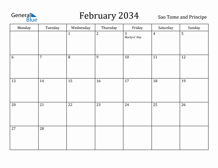 February 2034 Calendar Sao Tome and Principe