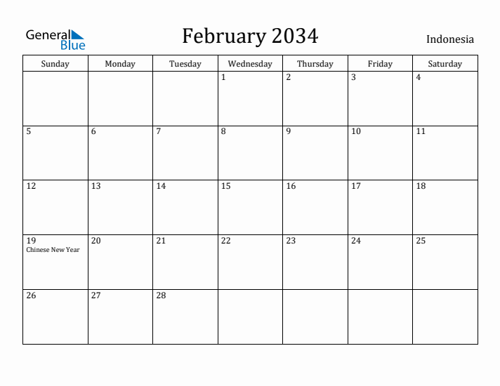 February 2034 Calendar Indonesia