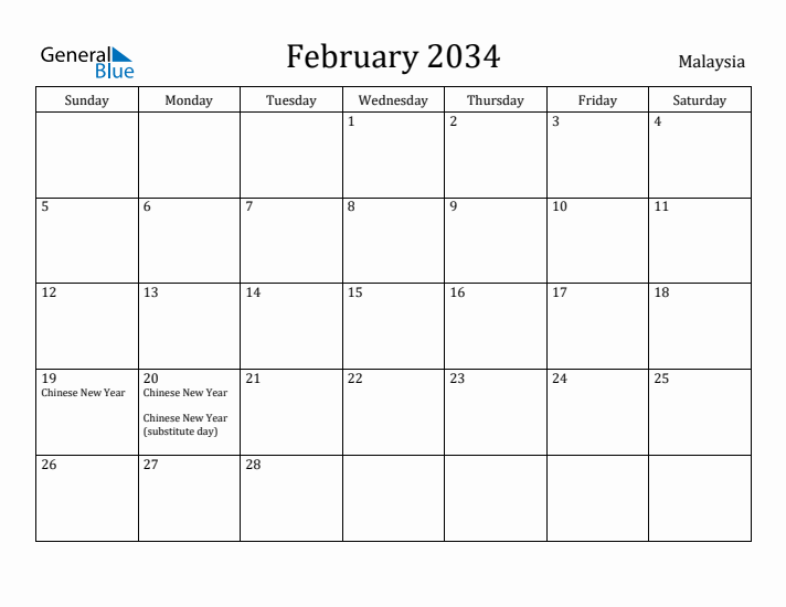 February 2034 Calendar Malaysia