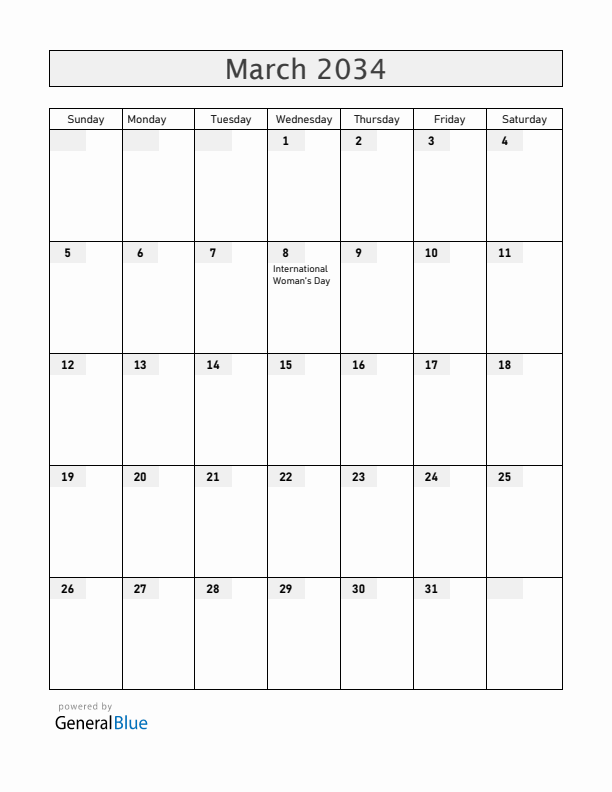 Angola March 2034 Calendar with Holidays