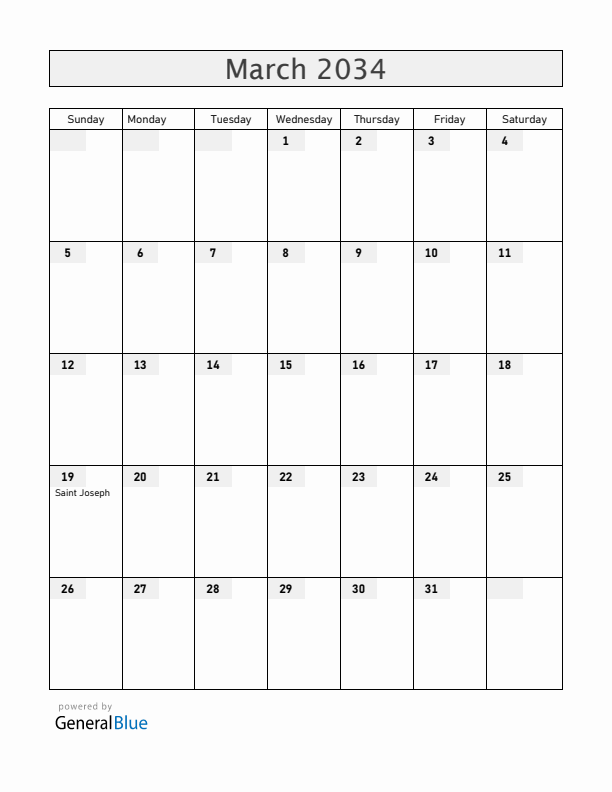 Liechtenstein March 2034 Calendar with Holidays