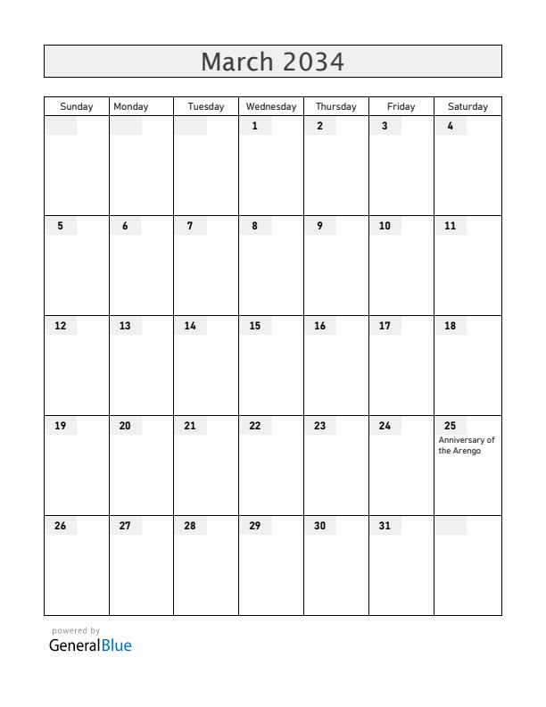 San Marino March 2034 Calendar with Holidays
