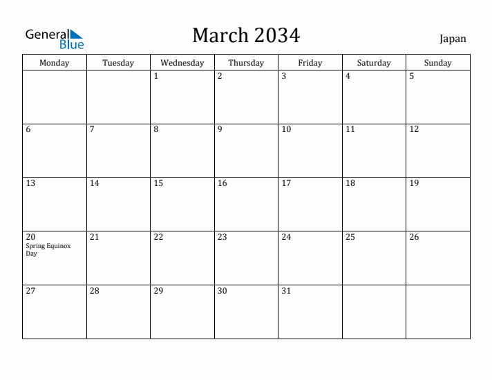 March 2034 Calendar Japan