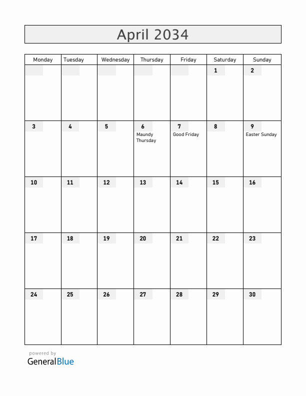 Ecuador April 2034 Calendar with Holidays