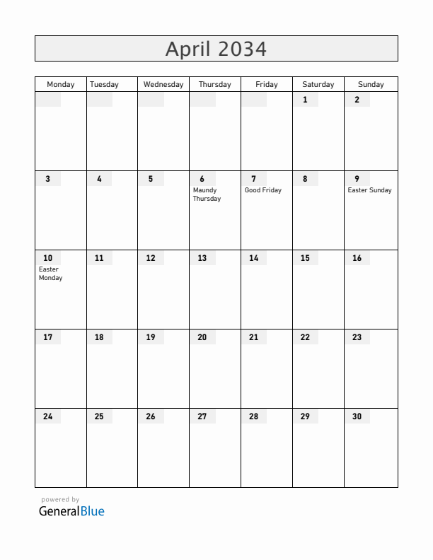 Greenland April 2034 Calendar with Holidays