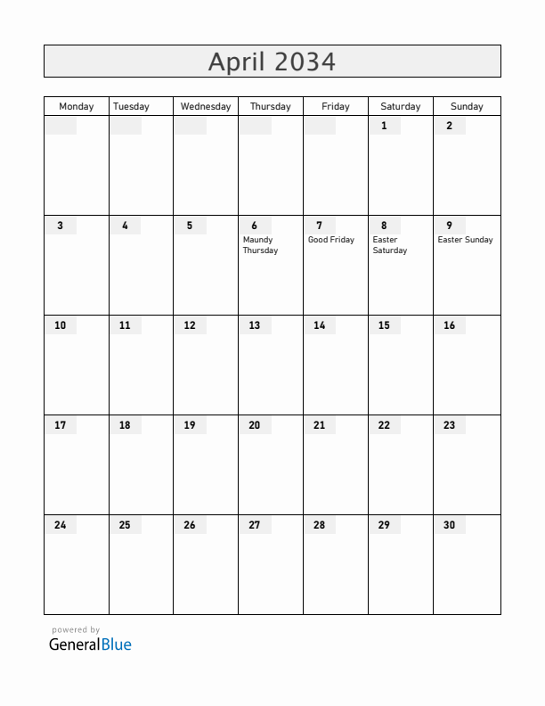 Guatemala April 2034 Calendar with Holidays