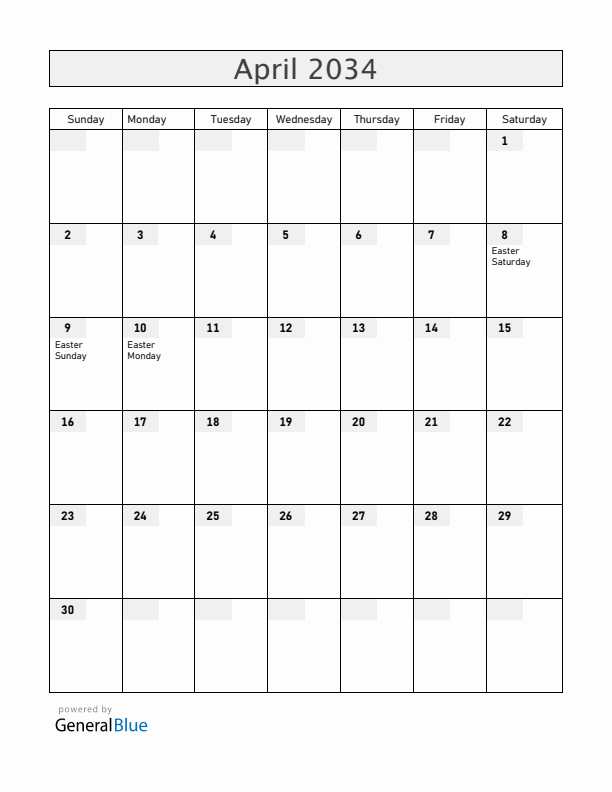 Austria April 2034 Calendar with Holidays