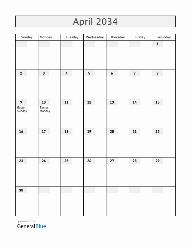 Belgium April 2034 Calendar with Holidays