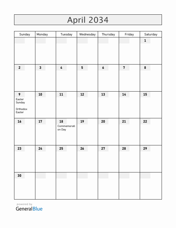 Belarus April 2034 Calendar with Holidays