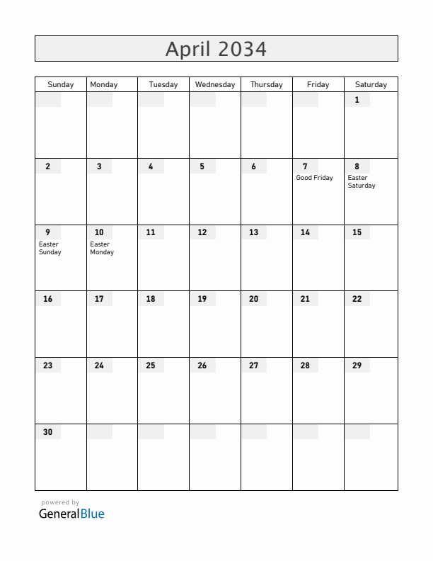 Belize April 2034 Calendar with Holidays