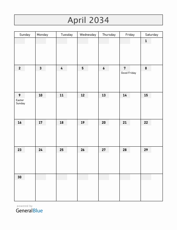 Chile April 2034 Calendar with Holidays