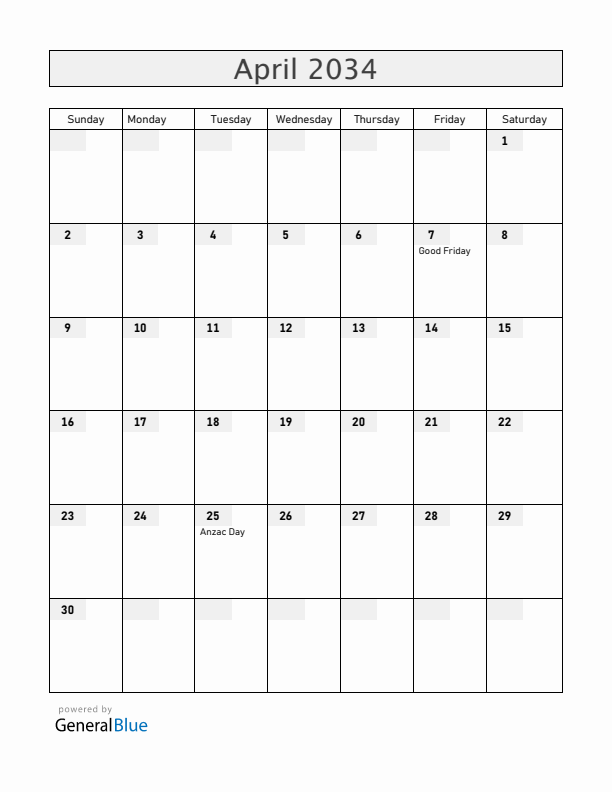 Christmas Island April 2034 Calendar with Holidays
