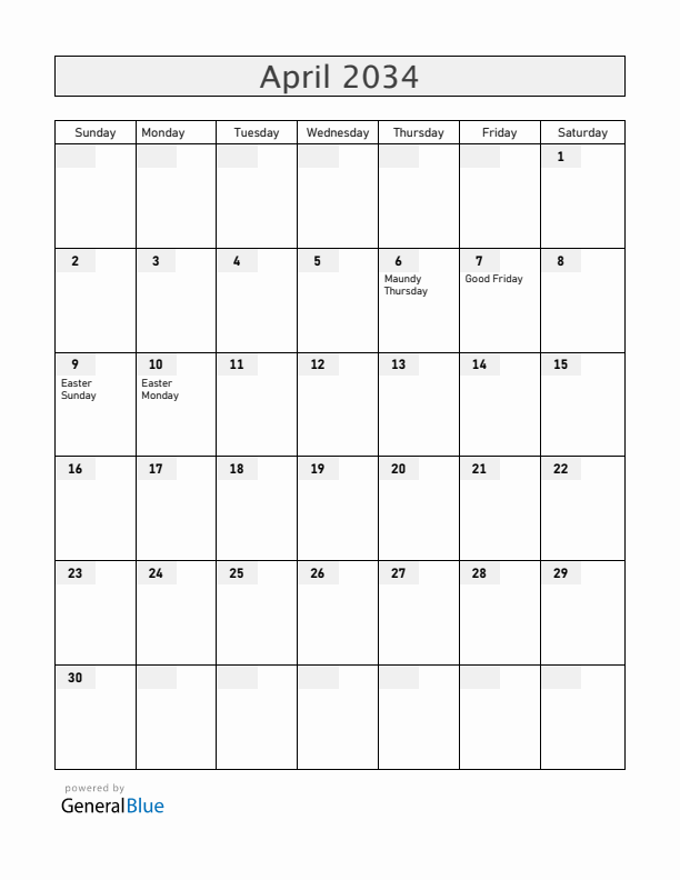 Greenland April 2034 Calendar with Holidays