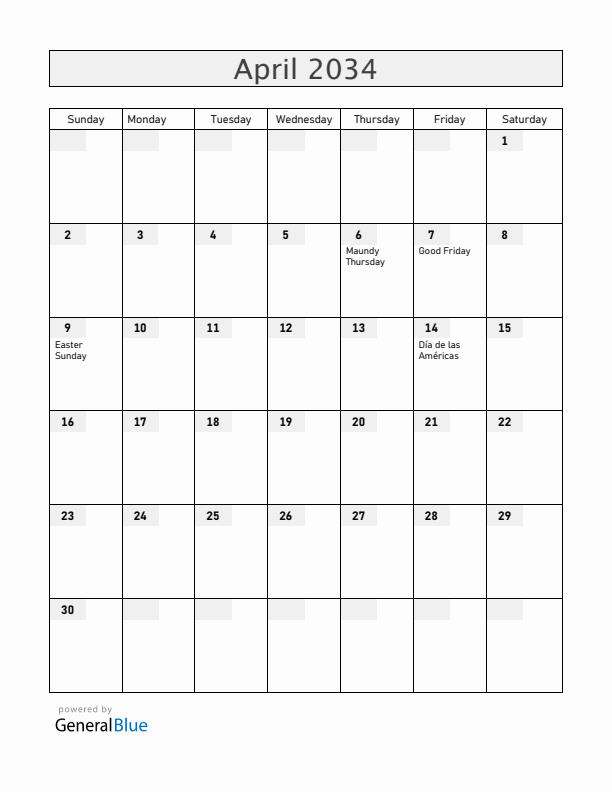 Honduras April 2034 Calendar with Holidays