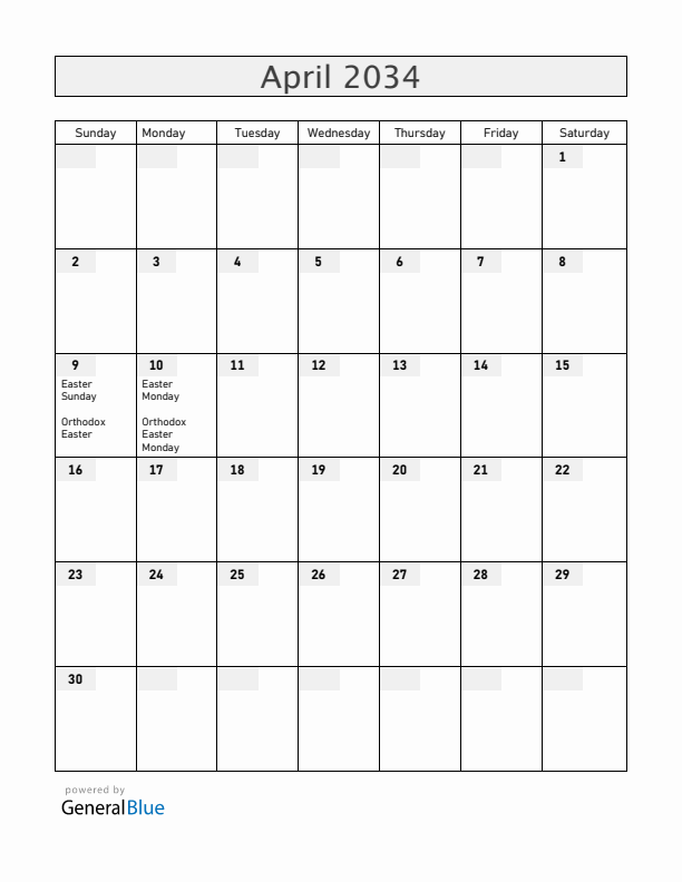 Croatia April 2034 Calendar with Holidays