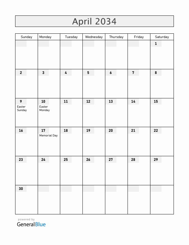 Moldova April 2034 Calendar with Holidays