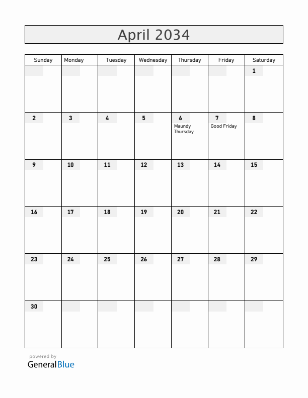 Mexico April 2034 Calendar with Holidays