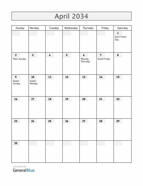 Norway April 2034 Calendar with Holidays