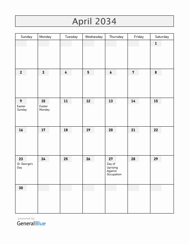Slovenia April 2034 Calendar with Holidays