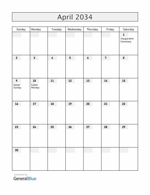 San Marino April 2034 Calendar with Holidays