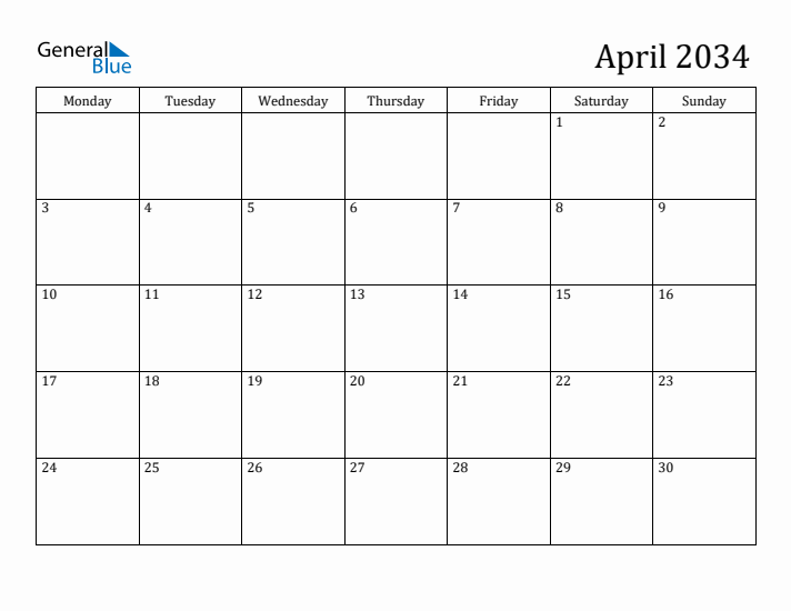April 2034 Calendar