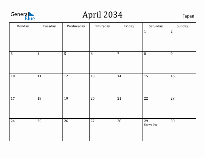 April 2034 Calendar Japan