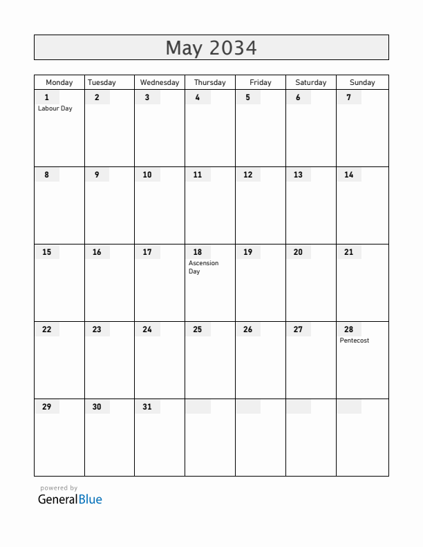 Aland Islands May 2034 Calendar with Holidays
