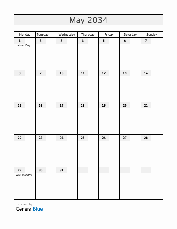 Gabon May 2034 Calendar with Holidays